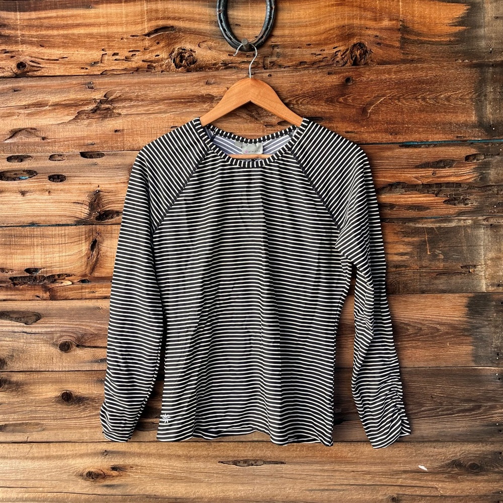 ATHLETA | Striped Long-Sleeve Crewneck Top - Black & White L